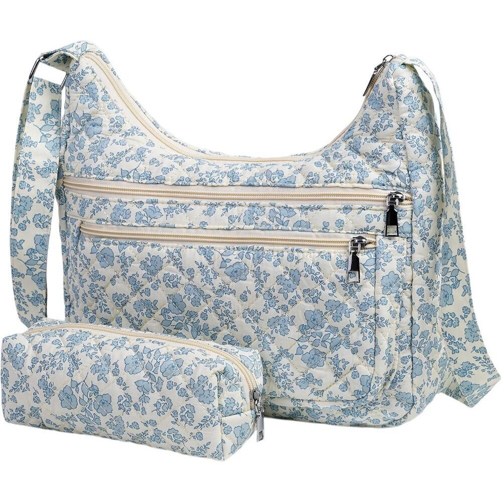 Women's Floral Quilted Crossbody Bag and Tote Multi-Pocket Shoulder Handbags - Picture 1 of 6